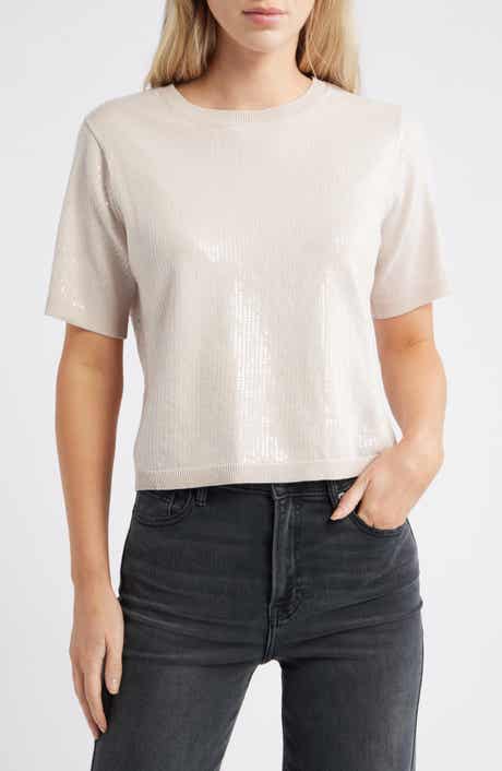 Sanctuary Sparkle Short Sleeve Sequin Sweater