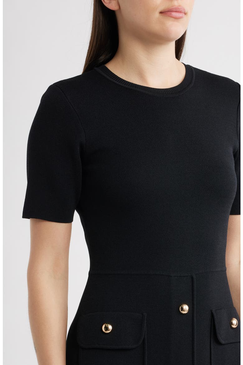 Patch Pocket A-Line Sweater Dress, Alternate, color, BLACK