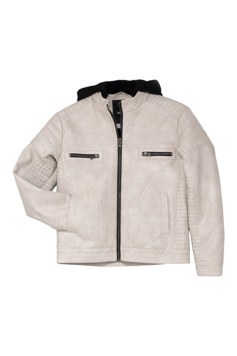 Kids' Hooded Faux Leather Moto Jacket, Main, color, STONE
