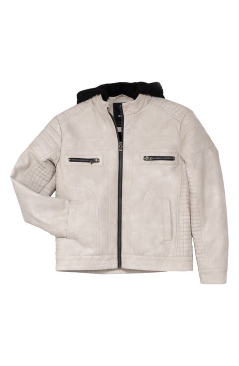 Kids' Hooded Faux Leather Moto Jacket (Big Kid)