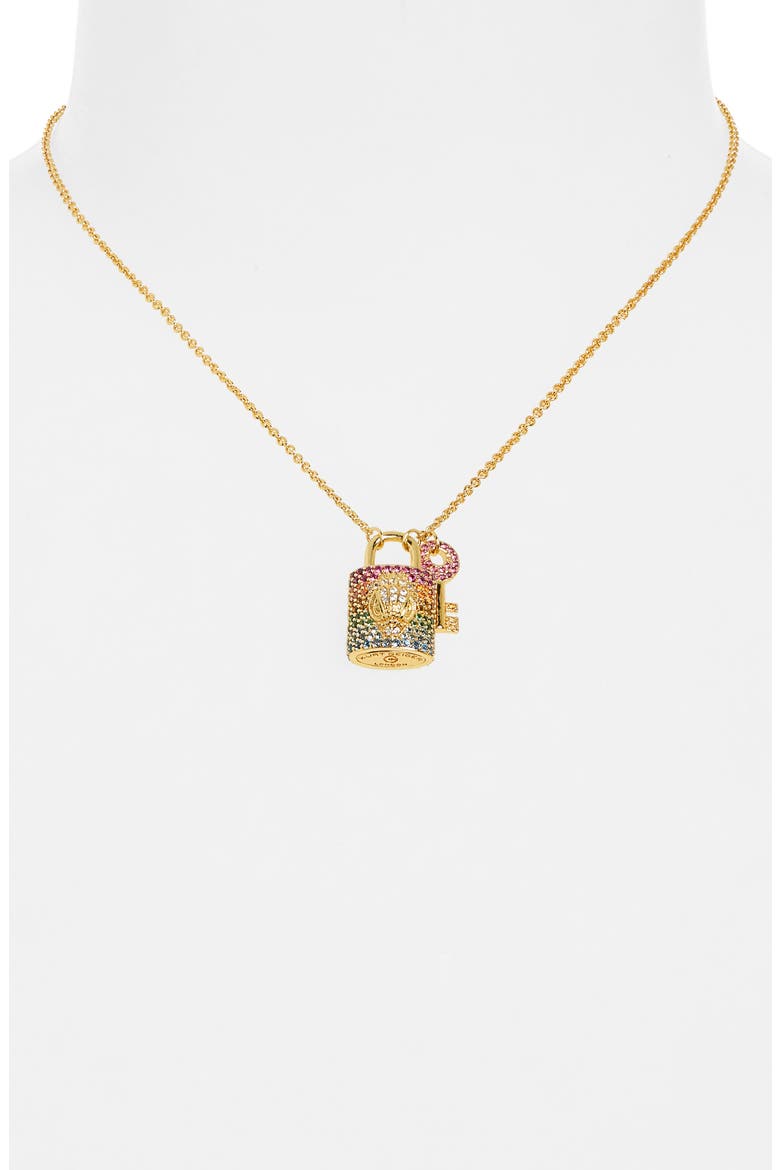 Rainbow Pavé Crystal Lock & Key Pendant Necklace, Alternate, color, RAINBOW