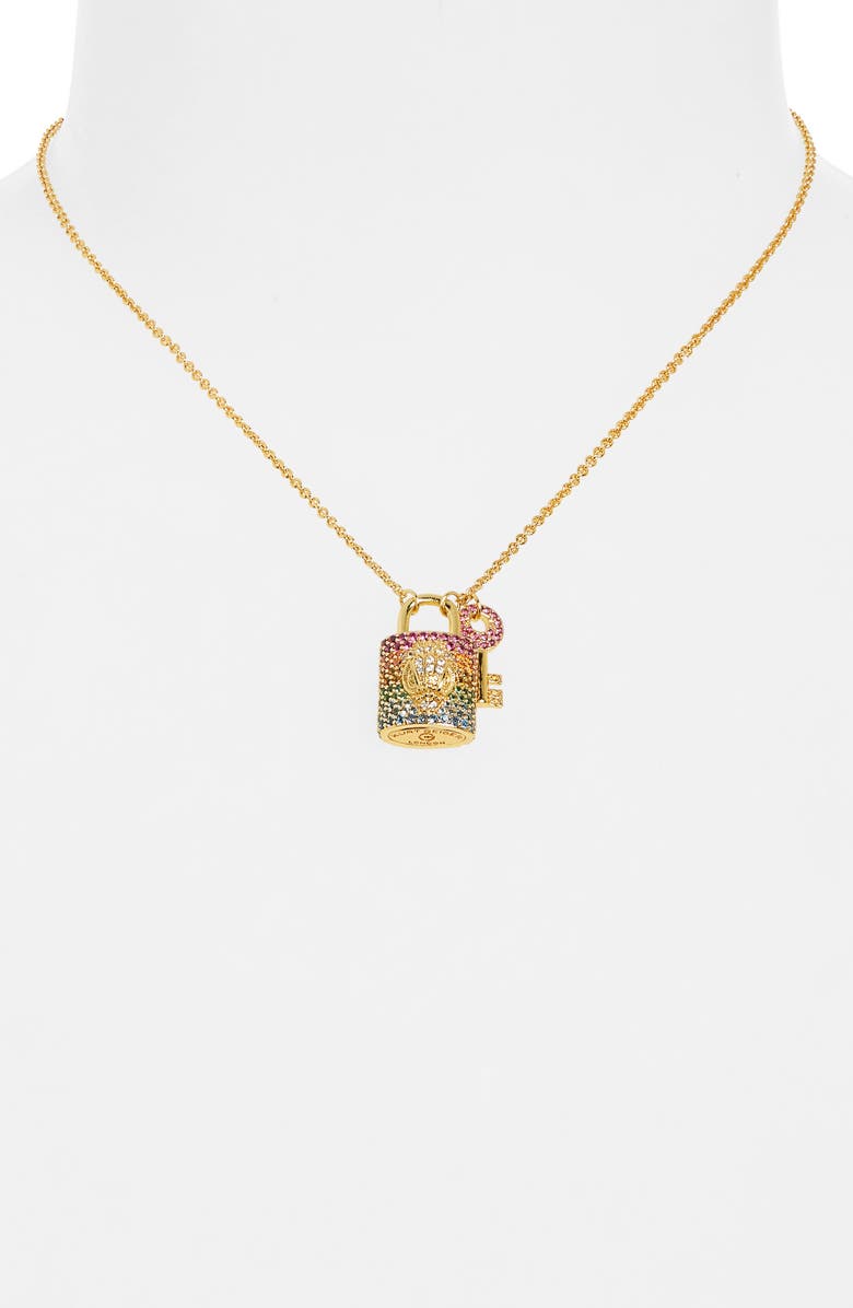 Kurt Geiger London Rainbow Pavé Crystal Lock & Key Pendant Necklace, Alternate, color, 