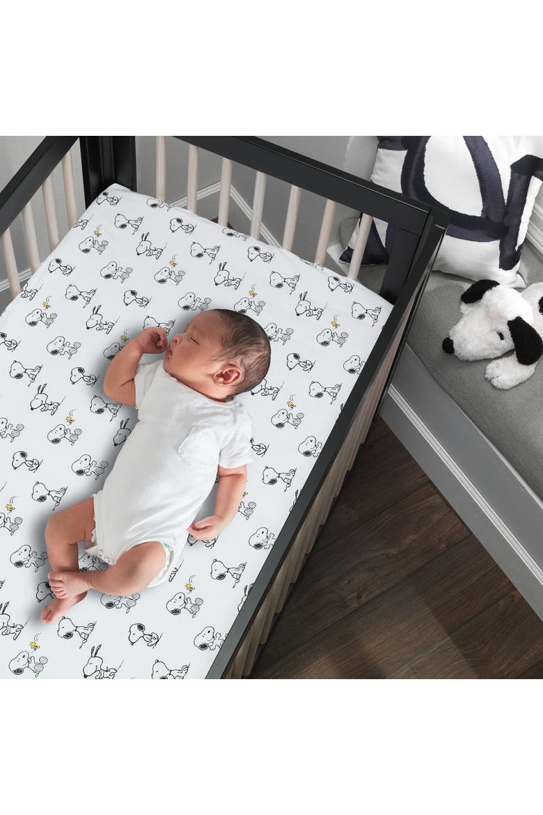 Classic Snoopy 100% Cotton Fitted Baby Crib Sheet, Alternate, color, White Multi