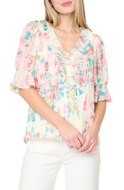 GIBSONLOOK Khloe Ruffles Button-Up Shirt in Sunday Bouquet Floral at Nordstrom, Size X-Small