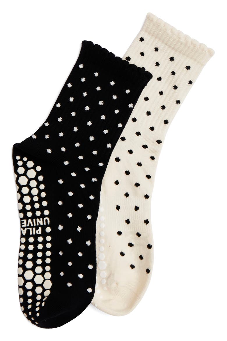 The Parisian Girl Assorted 2-Pack Nonslip Grip Quarter Socks, Main, color, BLACK/ CREAM