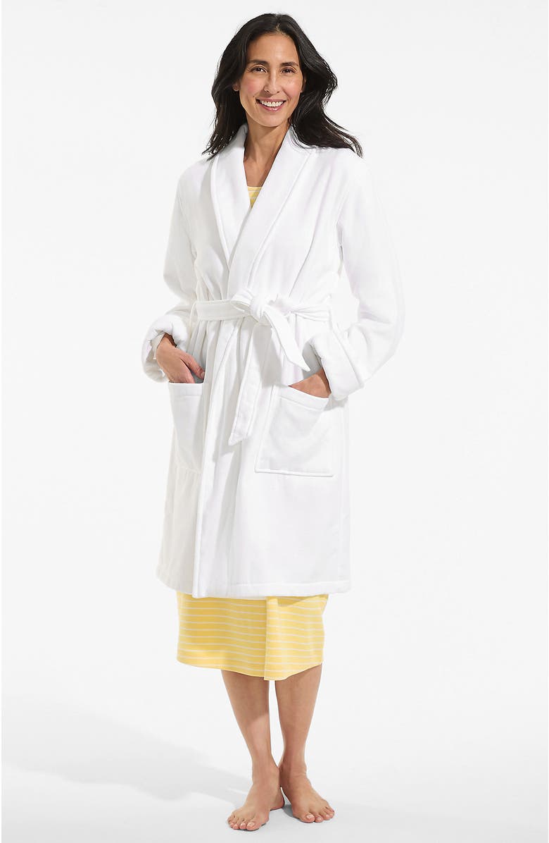 Lands' End Cotton Terry Knee Length Spa Bath Robe, Main, color, White
