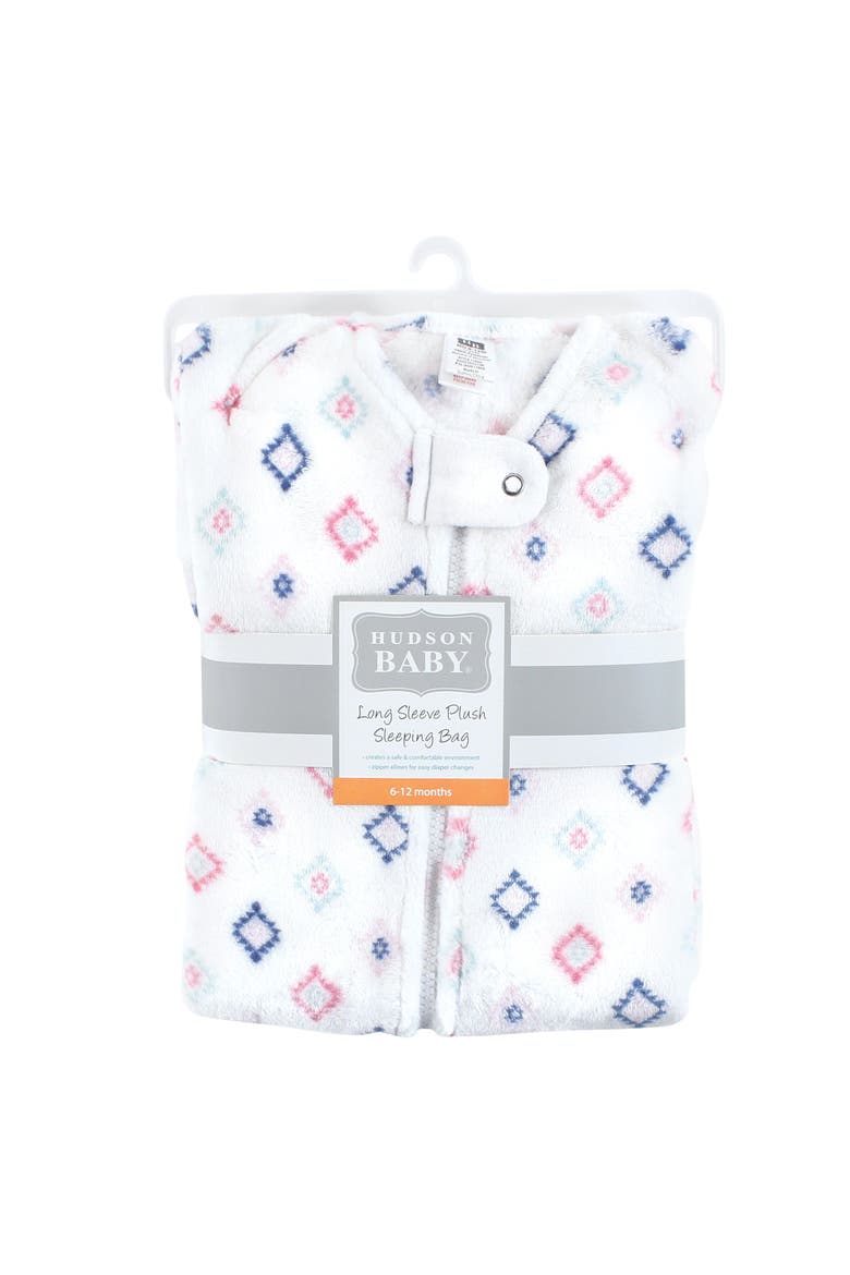 Long Sleeve Plush Flannel Sleeping Bag, Alternate, color, Long Sleeve Diamond