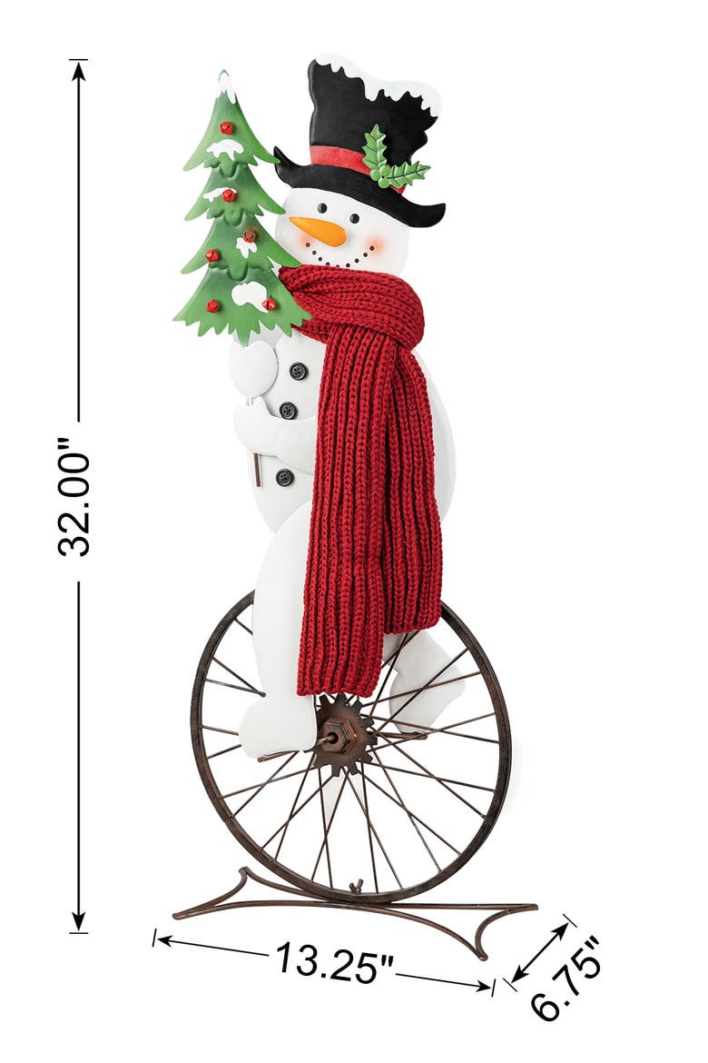 Metal Bike Wheel Snowman Porch Decor, Alternate, color, Green