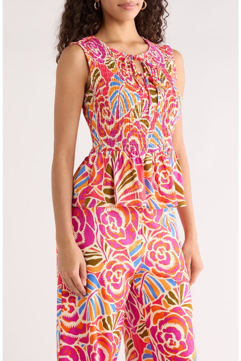 Nomi Floral Smocked Peplum Top, Alternate, color, PINK-ORANGE-BLUE
