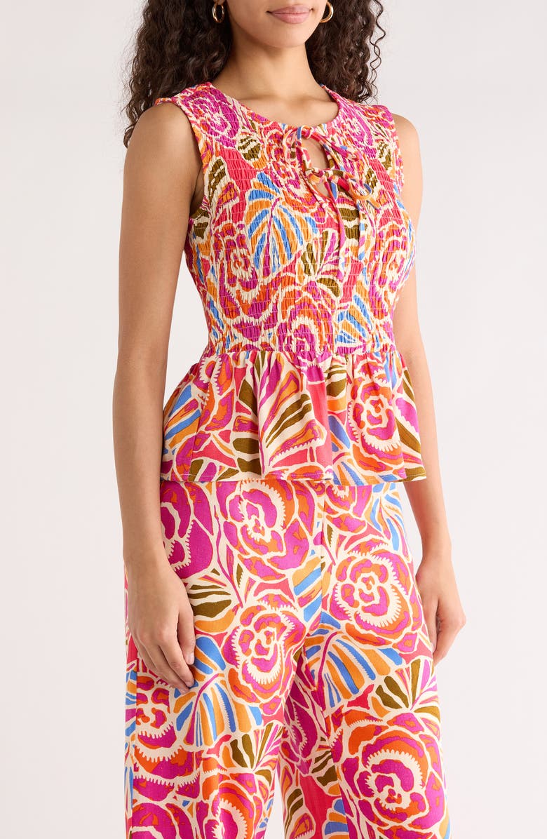 SUGARLIPS Nomi Floral Smocked Peplum Top, Alternate, color, 