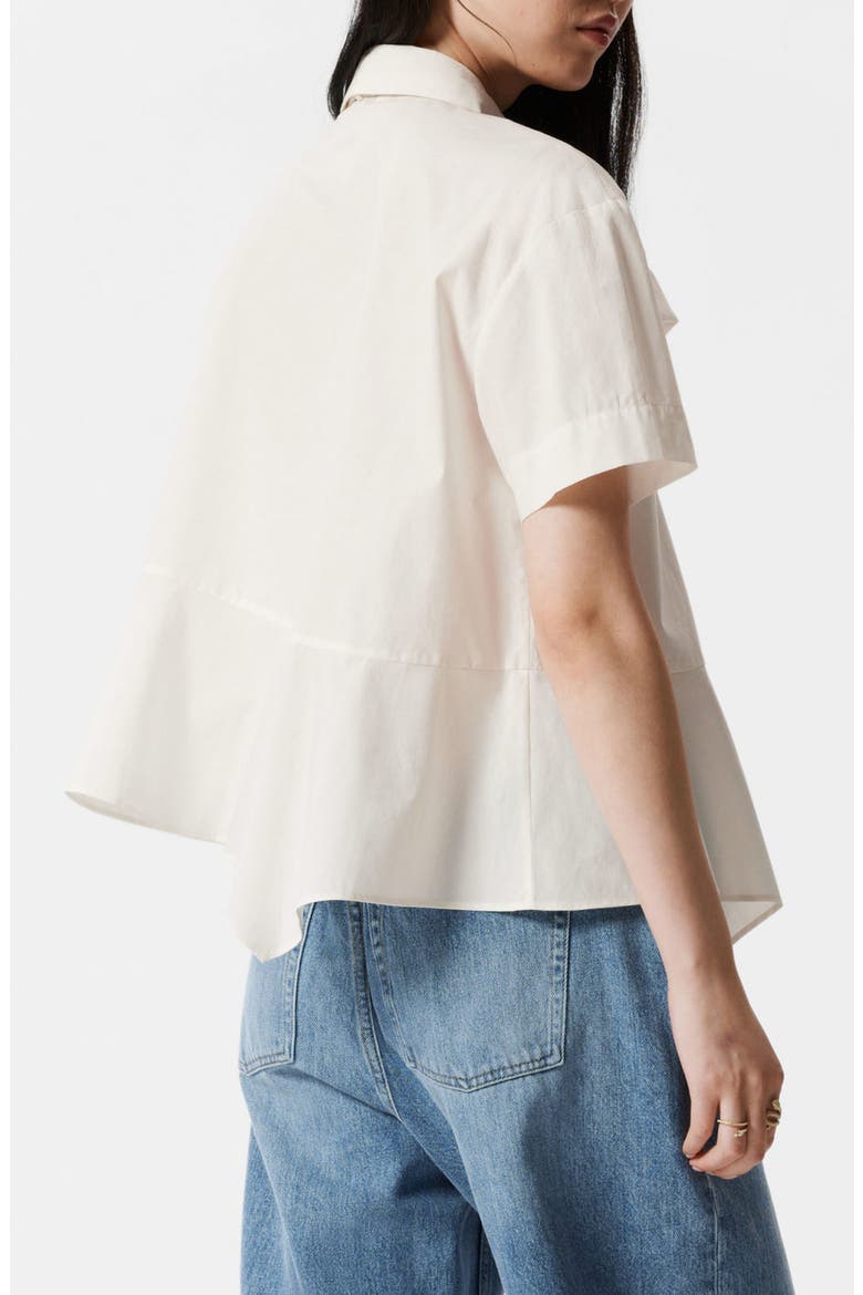 Tie Neck Asymmetric Cotton Button-Up Shirt, Alternate, color, WHITE DUSTY LIGHT