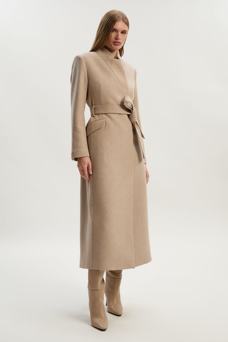 Wool Notch Neck Tailored Maxi Coat, Main, color, Oatmeal
