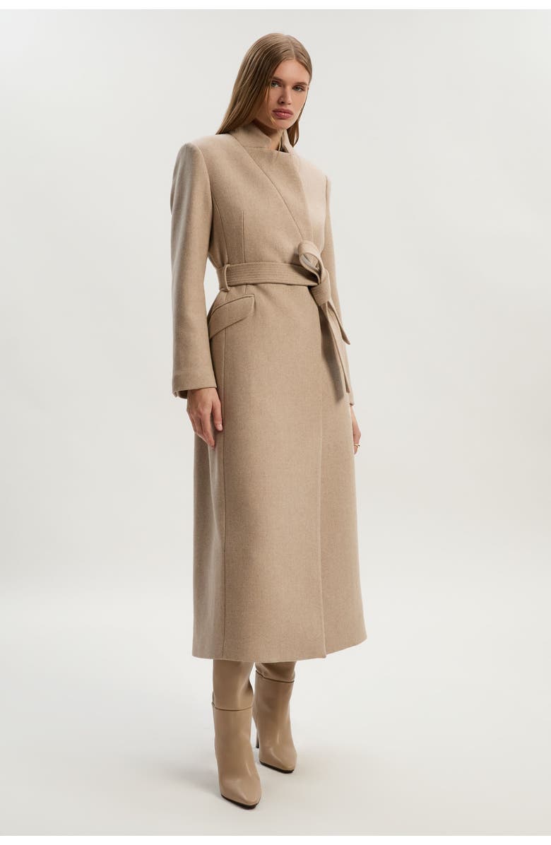 Karen Millen Wool Notch Neck Tailored Maxi Coat, Main, color, Oatmeal