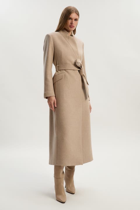 Wool Notch Neck Tailored Maxi Coat