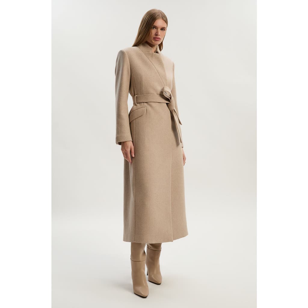 Karen Millen Wool Notch Neck Tailored Maxi Coat In Gray