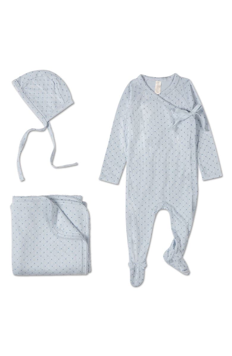 MiniMoi 3 Piece Baby Rayon Blend Pointelle Footie Set, Main, color, Blue