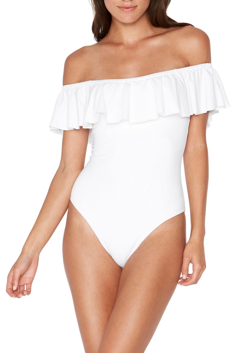 L Space Off the Shouder One-Piece Swimsuit, Main, color, WHITE