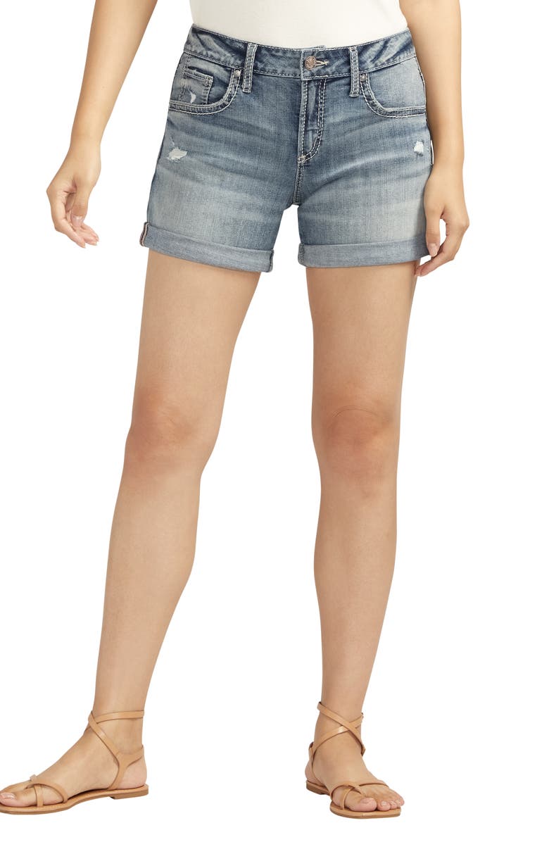 Silver Jeans Co. Luxe Stretch Cuff Denim Boyfriend Shorts, Main, color, Indigo