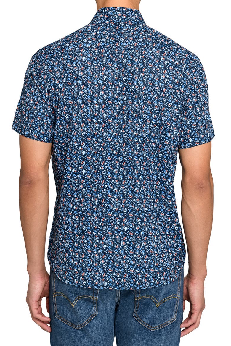 Amber Floral Woven Short Sleeve Basic, Alternate, color, NAVY/RED