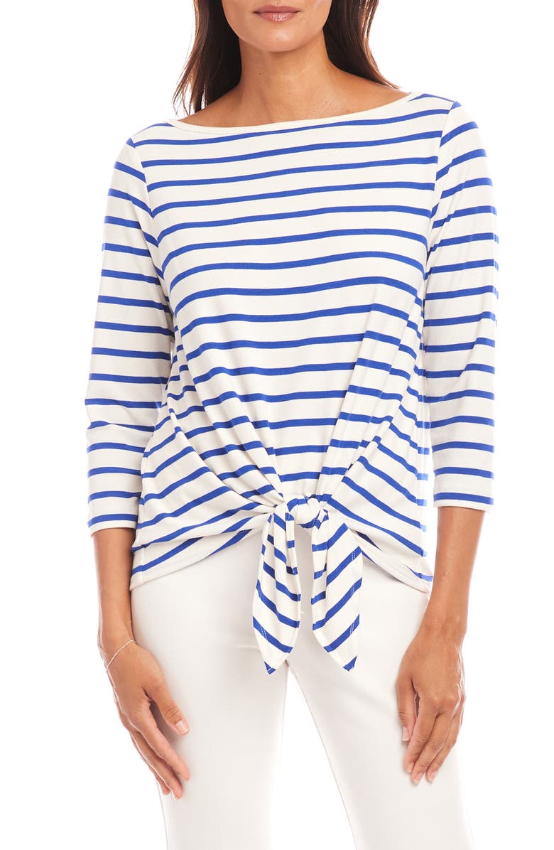 Karen Kane Stripe Boat Neck Tie Hem Top, Main, color, 