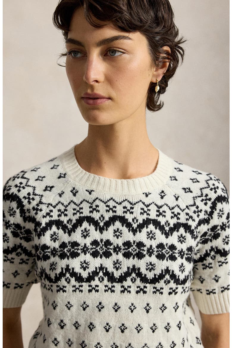 Fair Isle Short Sleeve Wool Blend Sweater, Alternate, color, WINTER CRM
