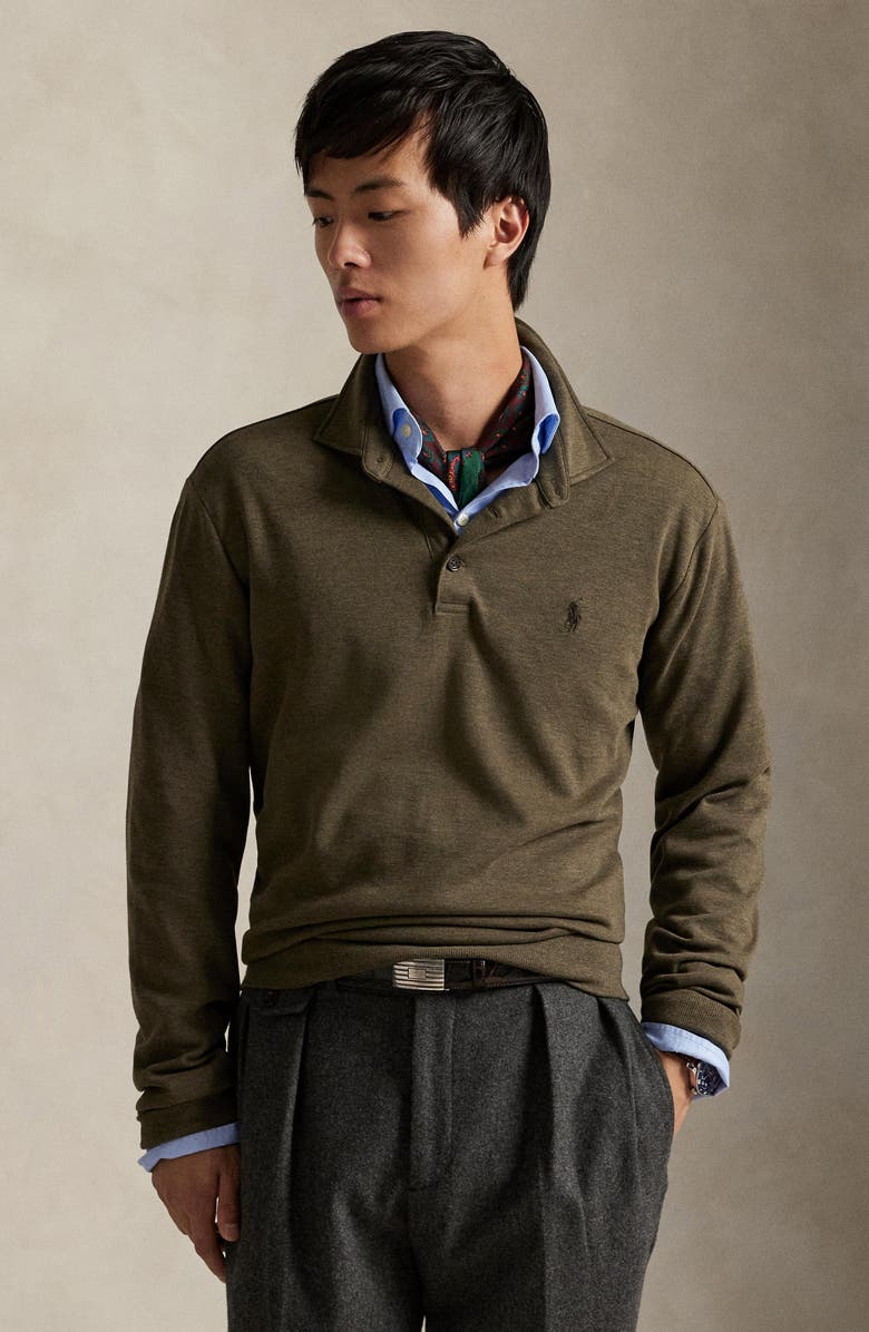 Polo Ralph Lauren Long Sleeve Luxury Cotton Blend Polo, Alternate, color, Wilson Olive Heather