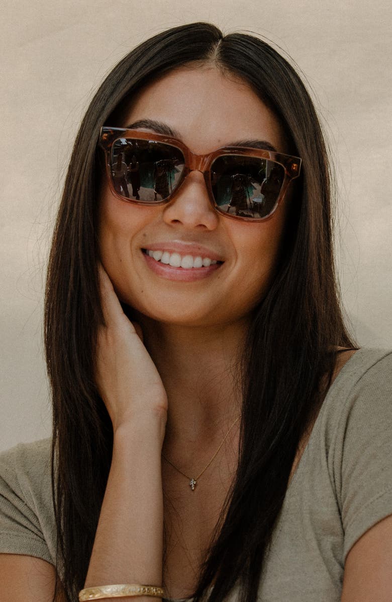 Mohala Eyewear Hana 55mm Low Bridge Wide Width Polarized Square Sunglasses, Alternate, color, Spiced Tea / Tan Lens