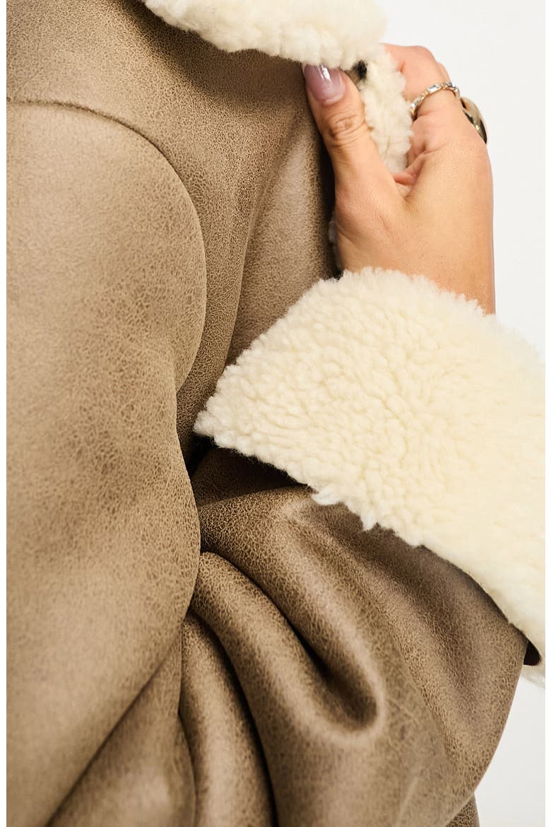 Faux Leather & Faux Shearling Aviator Jacket, Alternate, color, BROWN