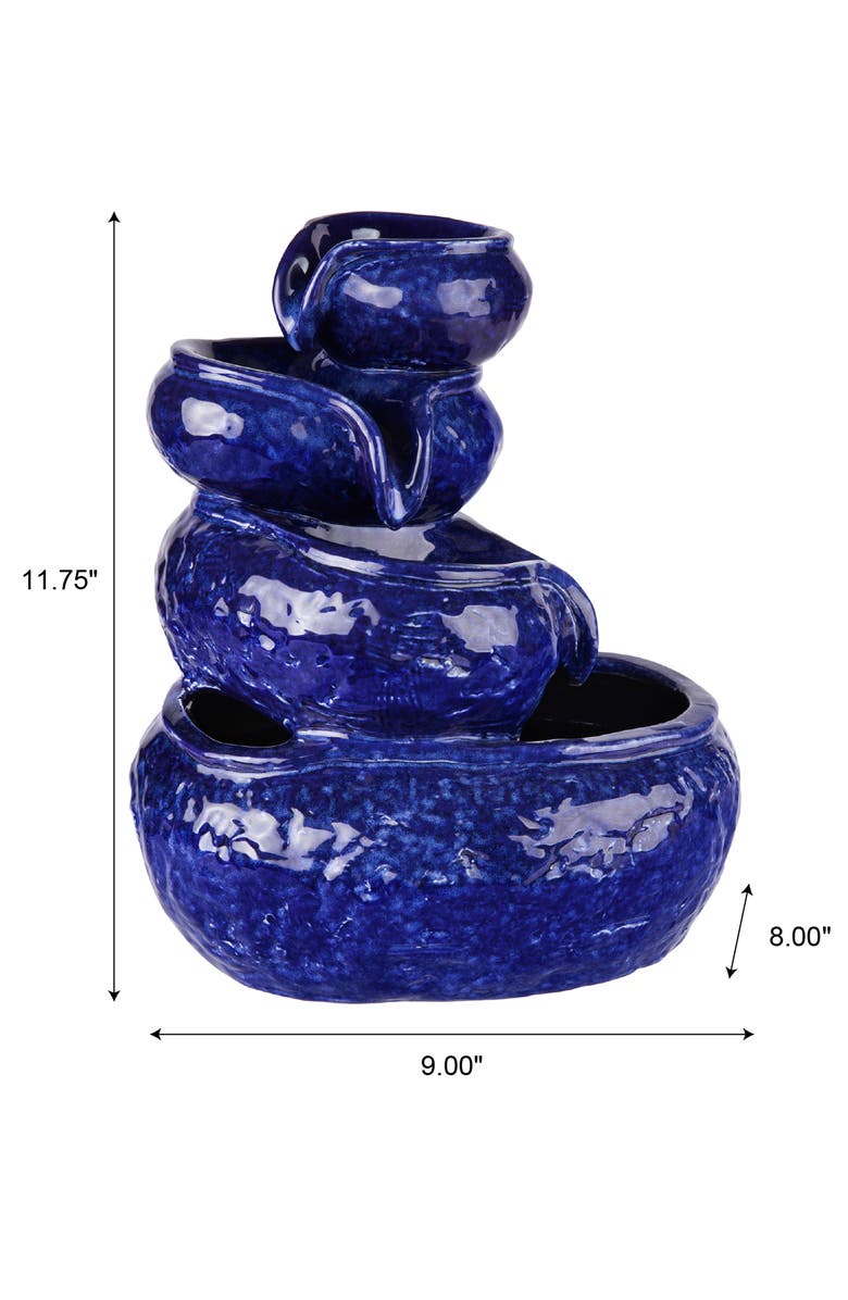 Glitzhome 4-Tiered Ceramic Cobalt Blue Table Fountain with Pump, Alternate, color, Blue
