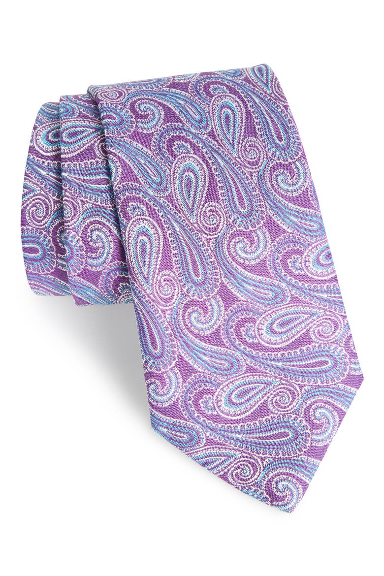 Paisley Linen & Silk Tie, Main, color, PURPLE