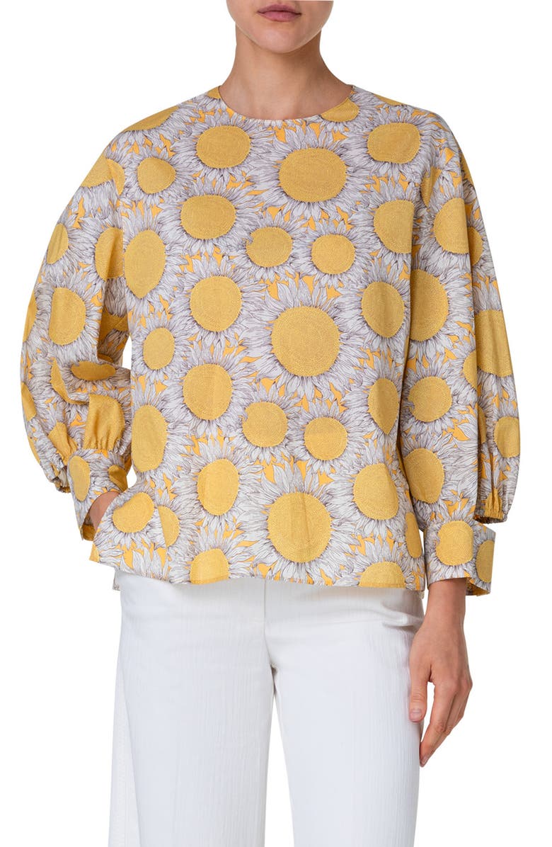 Akris punto Sunflower Print Deconstructed Cotton Poplin Top, Main, color, 