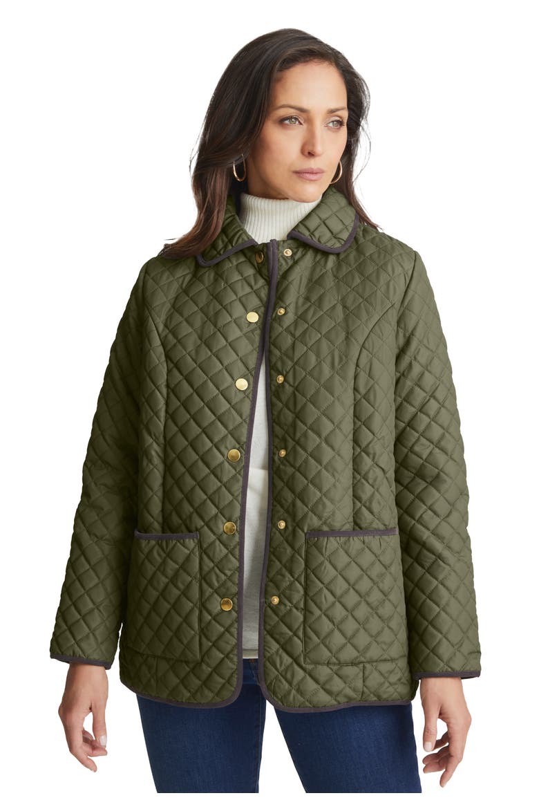 Snap Front Quilted Coat, Alternate, color, DARK OLIVE GREEN