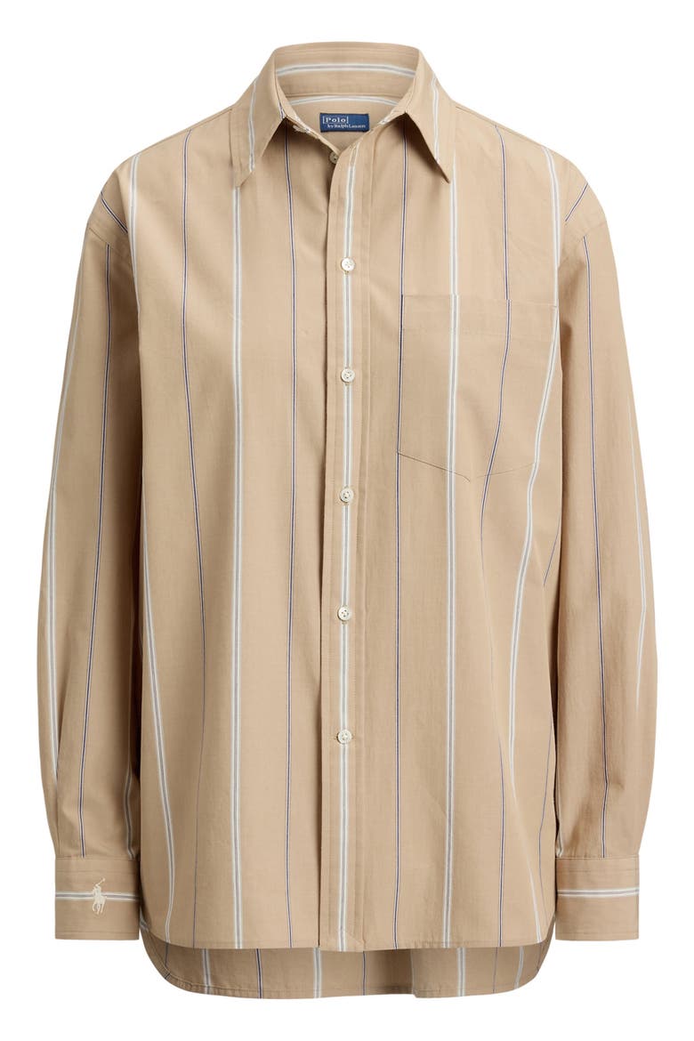 Oversize Fit Stripe Cotton Button-Up Shirt, Alternate, color, TAN/ CREAM