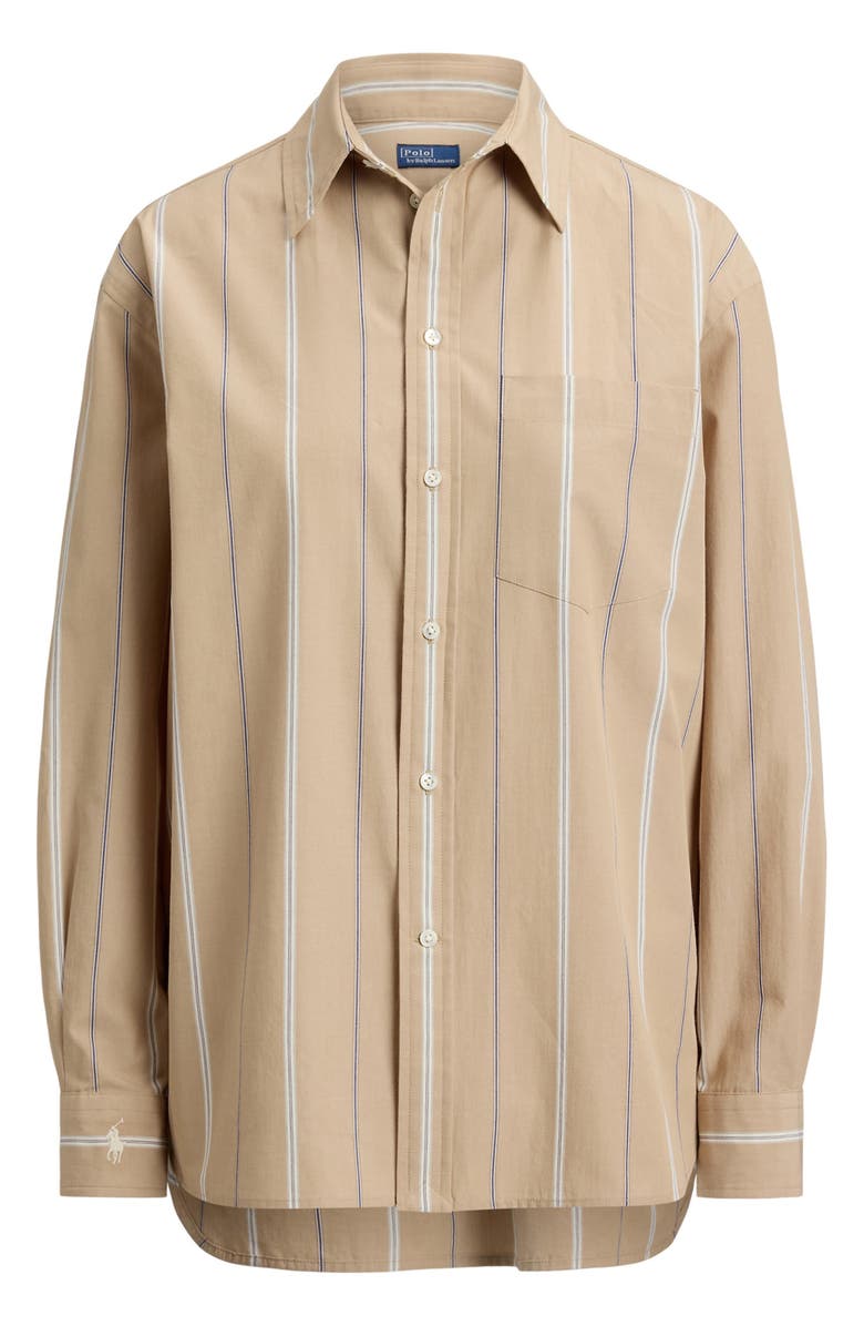Polo Ralph Lauren Oversize Fit Stripe Cotton Button-Up Shirt, Alternate, color, Tan/ Cream