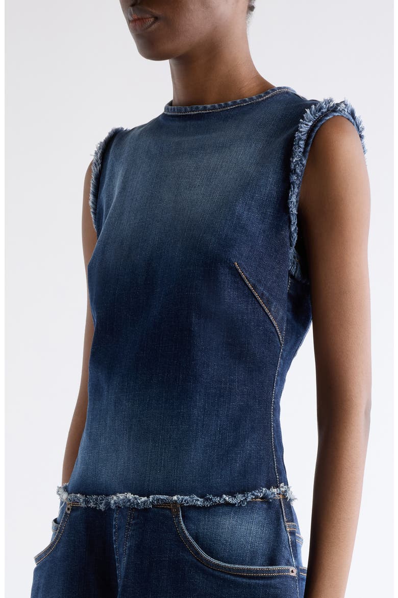 Duffena Layered Denim Midi Dress, Alternate, color, DARK BLUE