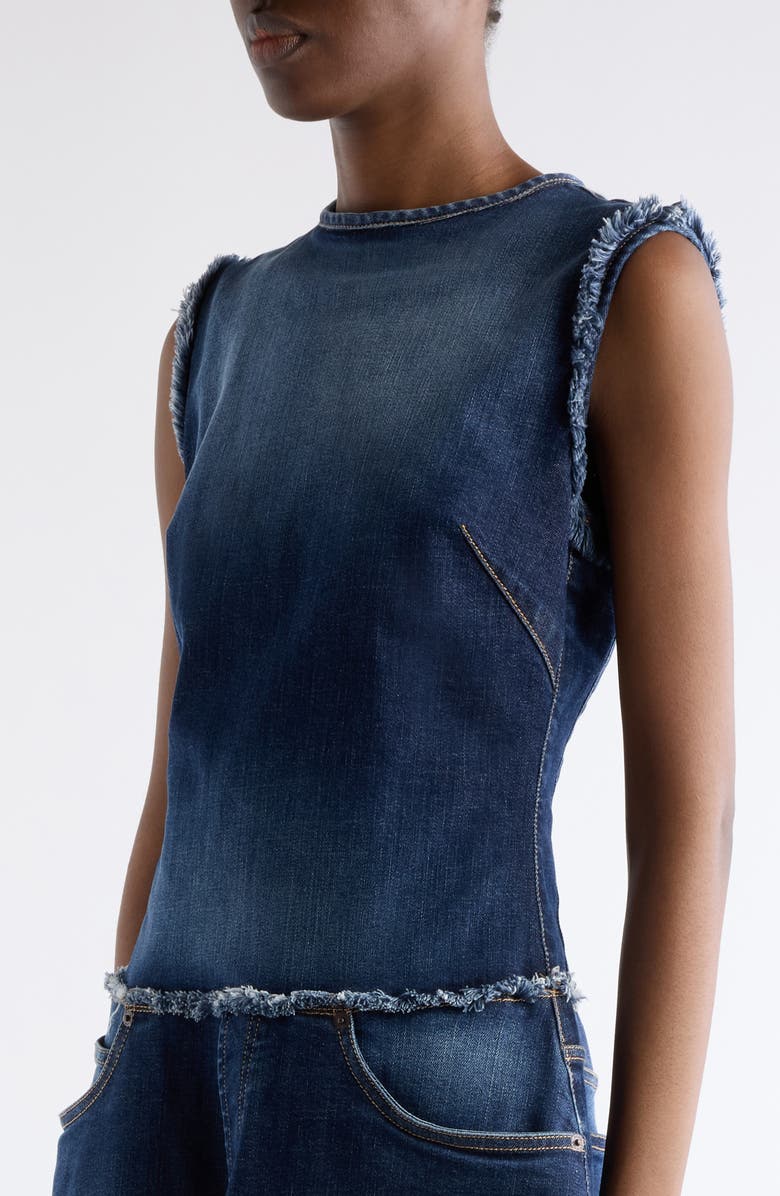 Acne Studios Duffena Layered Denim Midi Dress, Alternate, color, Dark Blue