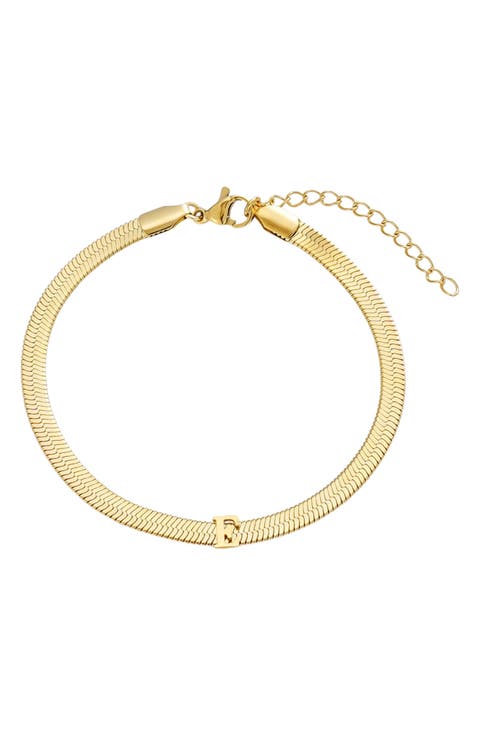 18k Gold Plated Initial Herringbone Chain Bracelet