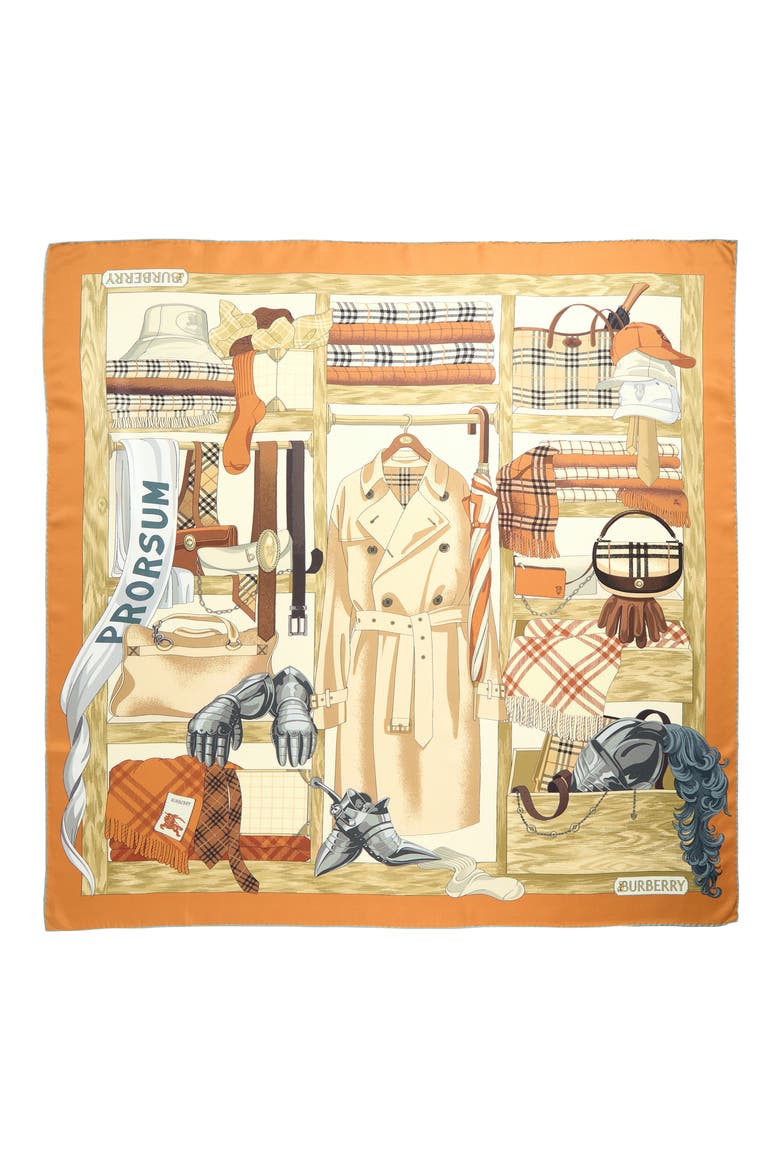 Wardrobe Print Silk Twill Square Scarf, Main, color, PUMPKIN ORANGE