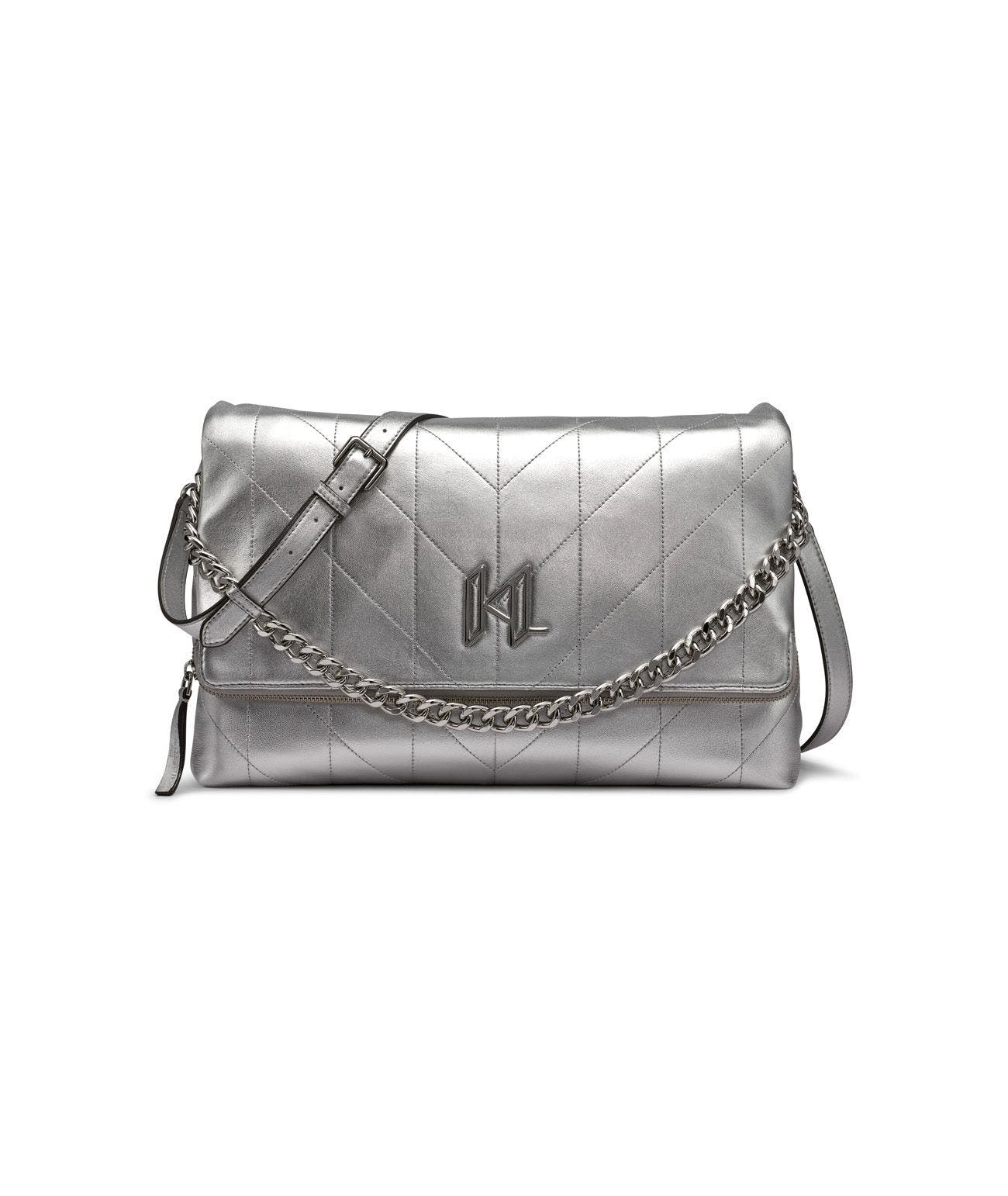 KARL LAGERFELD PARIS Lavande Large Crossbody, Main, color, Metallic Silver