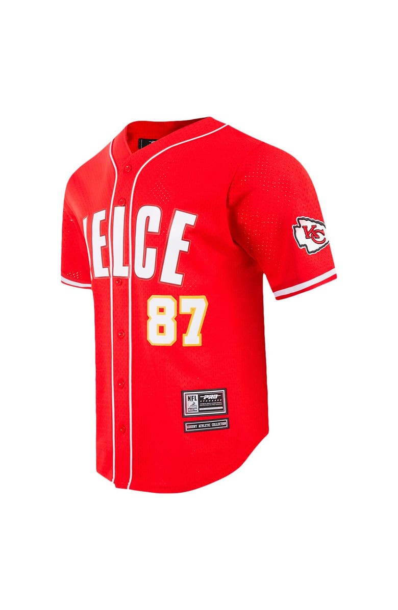 PRO STANDARD Men's Pro Standard Travis Kelce Red Kansas City Chiefs Mesh Button-Up Baseball Jersey, Alternate, color, Red