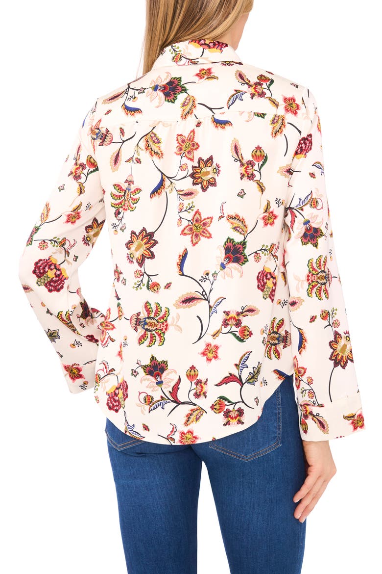 Floral Border Print Satin Button-Up Shirt, Alternate, color, BUTTERCREAM