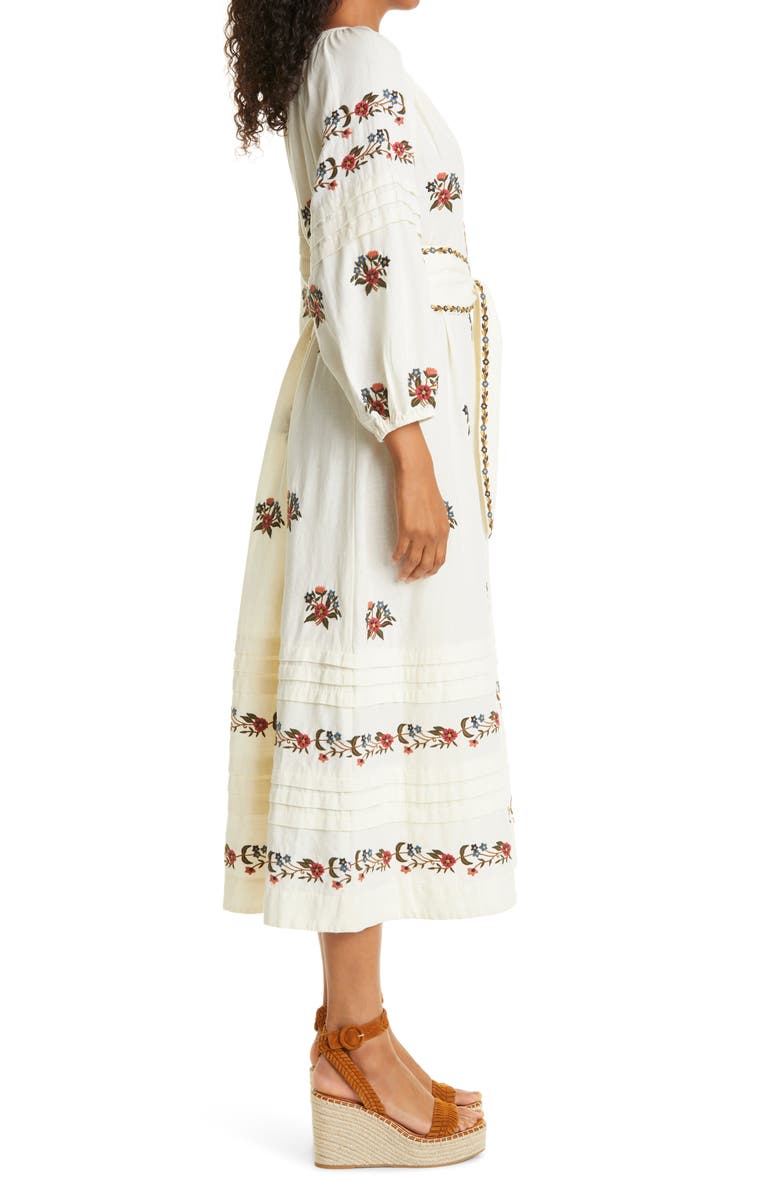 THE GREAT. The Prairieland Floral Embroidered Long Sleeve Midi Dress, Alternate, color, 