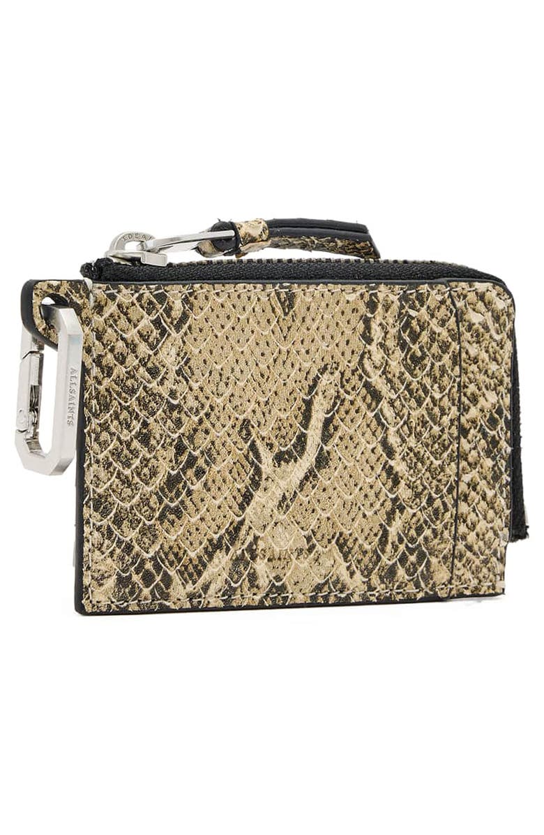 AllSaints Remy Snakeskin Embossed Leather Wallet, Alternate, color, Desert White