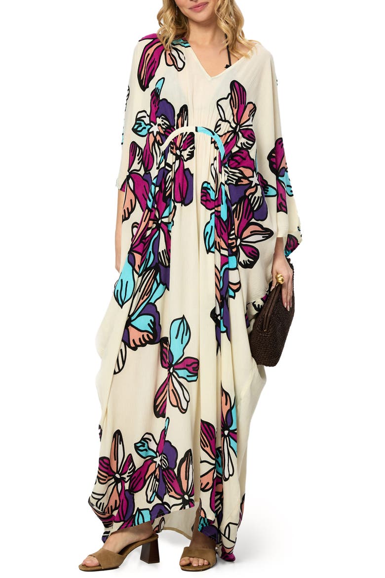 Summer Bloom Kaftan Dress, Main, color, WHITE