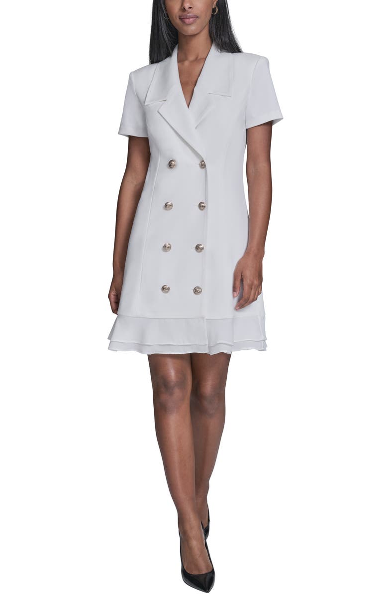 KARL LAGERFELD Double Breasted Ruffle Hem Blazer Minidress, Main, color, Soft White
