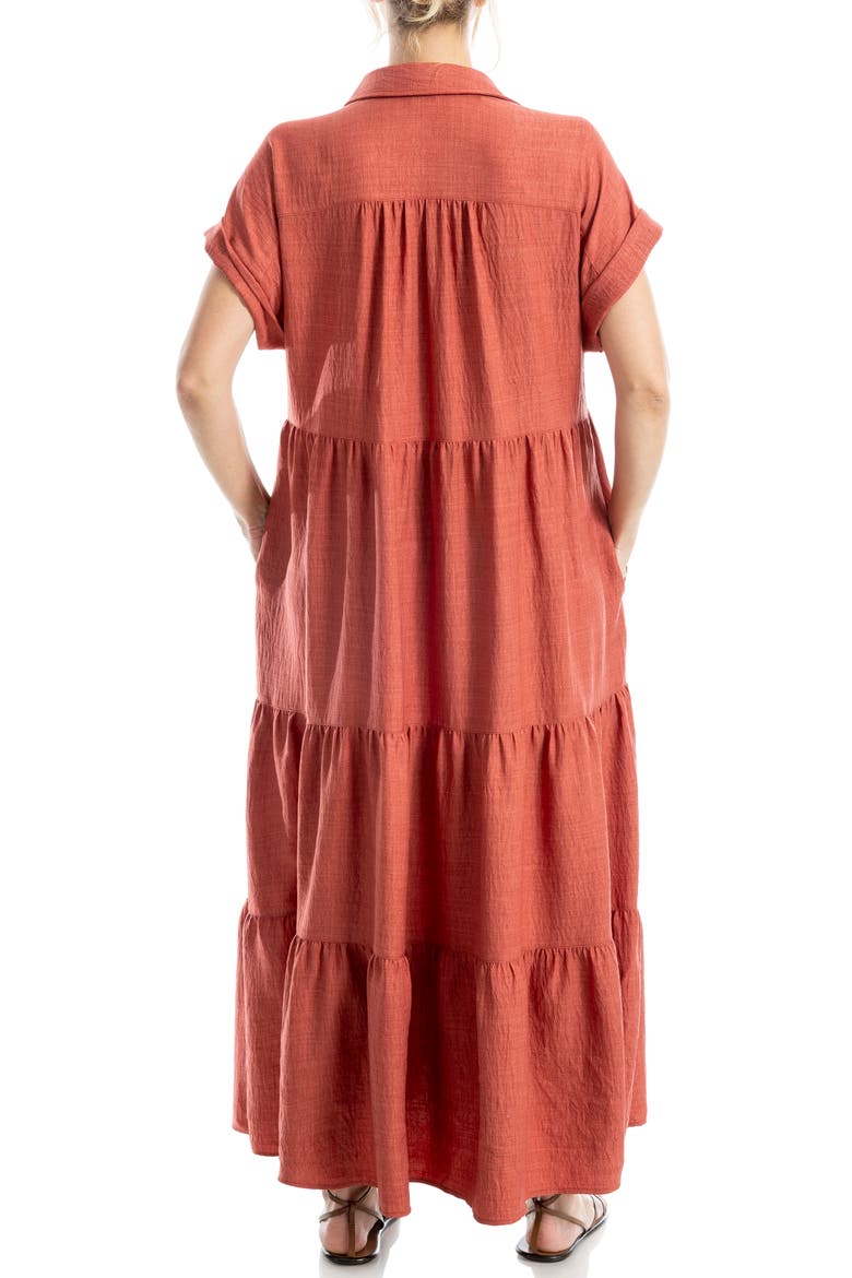 Short Sleeve Tiered Maxi Shirtdress, Alternate, color, HEATHER WASHED RED