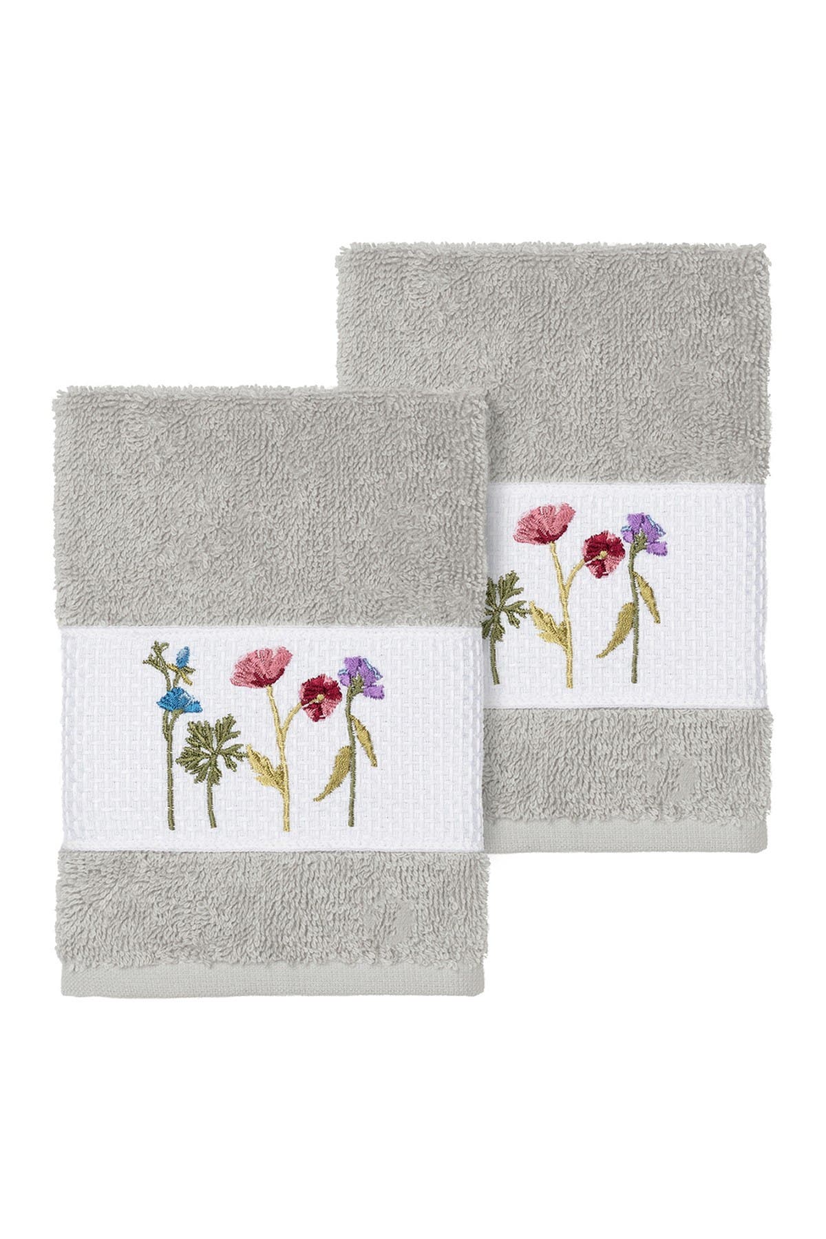 Linum Home Textiles Serenity Embellished Washcloth - Set of 2 - Light Grey