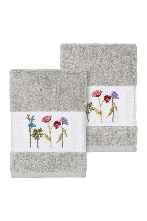 Serenity Embellished Washcloth - Set of 2 - Light Grey