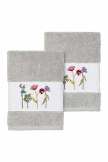 Linum Home Textiles Serenity Embellished Washcloth - Set of 2 - Light Grey
