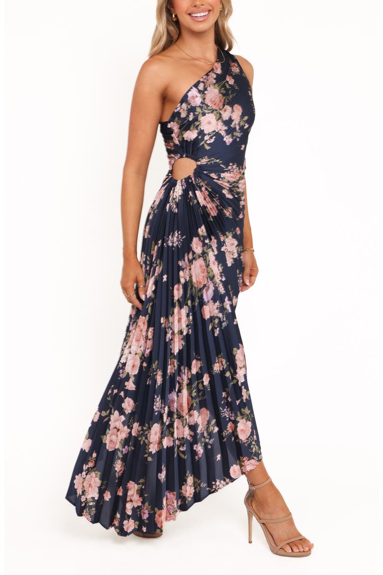 Kleo Pleated One-Shoulder Maxi Dress, Alternate, color, NAVY FLORAL
